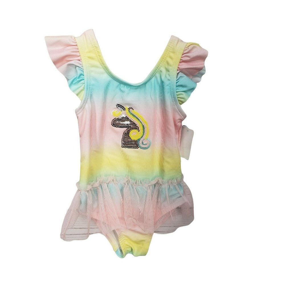 Lemon Kiss Toddler girls 12 months 1 piece swimsuit pink tyedye unicorn swimwear